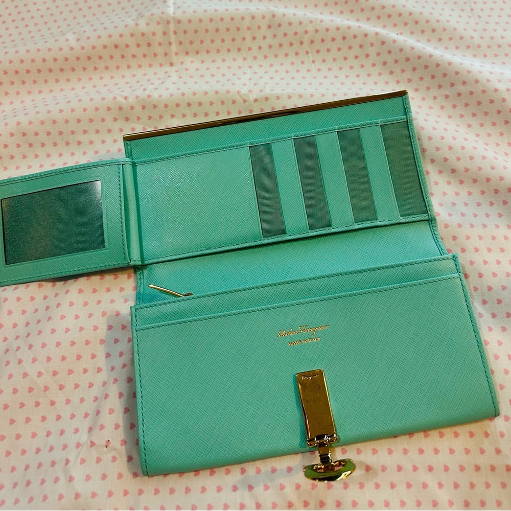 Salvatore Ferragamo Turquoise Wallet with Gold Detail - Picture 8 of 14